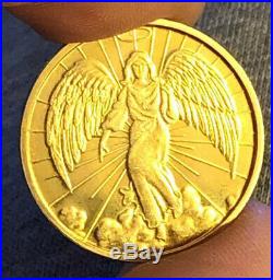 Vintage Christian Gold Tone Religious Angel Wings Halo Coin Medal