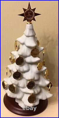 Vintage Christmas advent Calendar tree coins stand case Franklin Mint 24kt gold