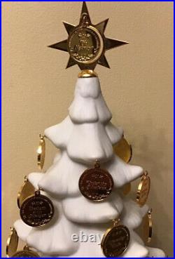 Vintage Christmas advent Calendar tree coins stand case Franklin Mint 24kt gold