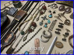 Vintage Estate Clean Out Junk Drawer Lot Coins SILVER Watches GOLD Turquoise