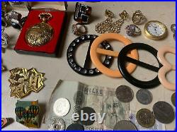 Vintage Estate Clean Out Junk Drawer Lot Coins SILVER Watches GOLD Turquoise