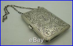 Vintage Etched Sterling Silver Gold Wash Lady's Compact Coin Change Purse