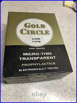 Vintage Gold Circle Coin Prophylactic Condoms Display Full Box USA