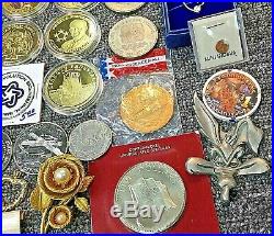 Vintage Junk Drawer Dealer Lot Medals, Watches, Jewelery, Coins, $20 Gold Decant