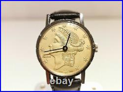 Vintage Rare Collectible Men's Swiss Watch Lucerne With Liberty USA Coin Dial