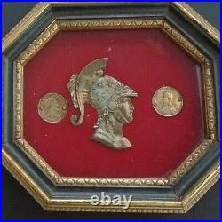 Vintage Roman Warrior Profile Coins Shadow Box Red Velvet Matte Framed Wall Art