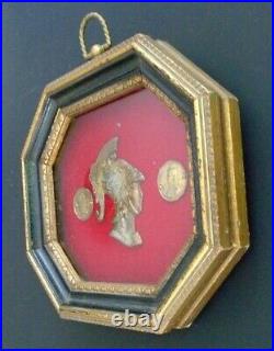 Vintage Roman Warrior Profile Coins Shadow Box Red Velvet Matte Framed Wall Art