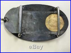 Vintage Sterling Silver Belt Buckle with $20 1924 gold Coin, 14k overlay signed