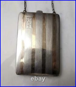 Vintage Sterling Silver with 14KT Gold Inlay Cigarette Coin Compact Clutch 4-K1149
