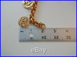 Vtg RARE Collectable CHANEL Gold Plt 6 Charms CC Logo Coins Chain Bracelet