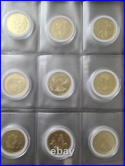 WDW 50th Anniversary Gold Medallion Coin FULL SET of 53 in Capsules and Binder