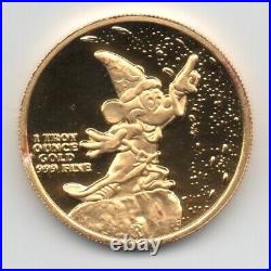 Walt Disney Rarities Mint Commem. Sorcerer's Apprentice in 1 Troy Oz. 999 Gold