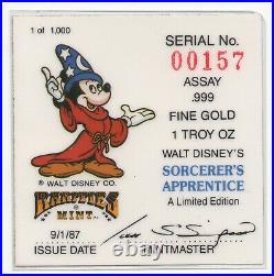 Walt Disney Rarities Mint Commem. Sorcerer's Apprentice in 1 Troy Oz. 999 Gold