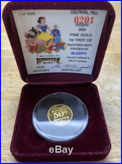 Walt Disney Snow White Sleepy 1/4 Oz Gold Coin Rarities Mint 1987 Low Serial