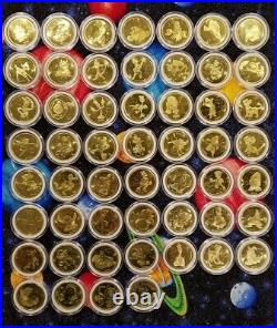 Walt Disney World 50th Anniversary Gold Medallions Full Set 53 Coins in Case