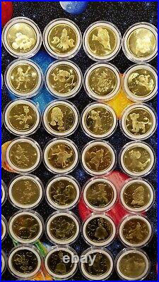 Walt Disney World 50th Anniversary Gold Medallions Full Set 53 Coins in Case