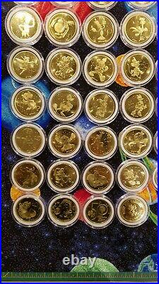 Walt Disney World 50th Anniversary Gold Medallions Full Set 53 Coins in Case