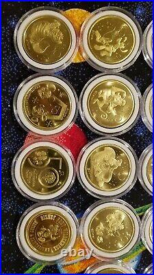 Walt Disney World 50th Anniversary Gold Medallions Full Set 53 Coins in Case