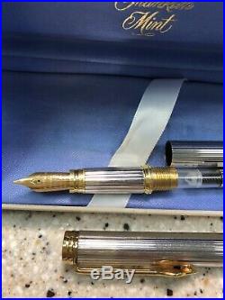 Waterman Sterling Silver Fountain Pen 18k Nib, 2 Gold Coins