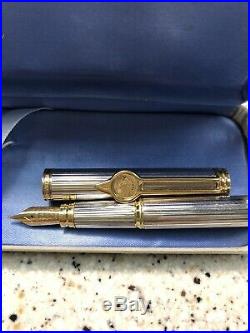 Waterman Sterling Silver Fountain Pen 18k Nib, 2 Gold Coins
