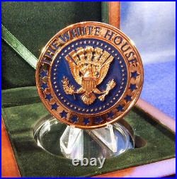 White House & Seal Of The President Large 2.25 22kt Gold Plate Coin-in Wood Box