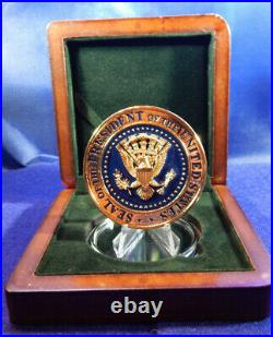 White House & Seal Of The President Large 2.25 22kt Gold Plate Coin-in Wood Box