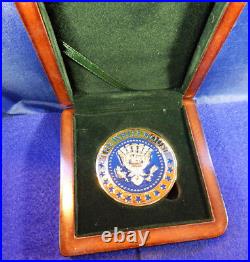 White House & Seal Of The President Large 2.25 22kt Gold Plate Coin-in Wood Box