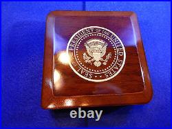 White House & Seal Of The President Large 2.25 22kt Gold Plate Coin-in Wood Box