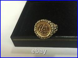 Without Stone MEXICAN DOS PESOS Coin Men's Wedding Ring Solid 14K Yellow Gold