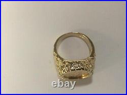 Without Stone MEXICAN DOS PESOS Coin Men's Wedding Ring Solid 14K Yellow Gold