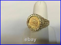 Without Stone MEXICAN DOS PESOS Coin Men's Wedding Ring Solid 14K Yellow Gold