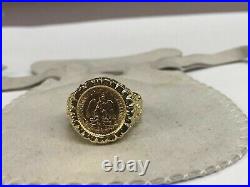 Without Stone MEXICAN DOS PESOS Coin Men's Wedding Ring Solid 14K Yellow Gold