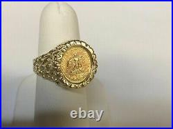 Without Stone MEXICAN DOS PESOS Coin Men's Wedding Ring Solid 14K Yellow Gold